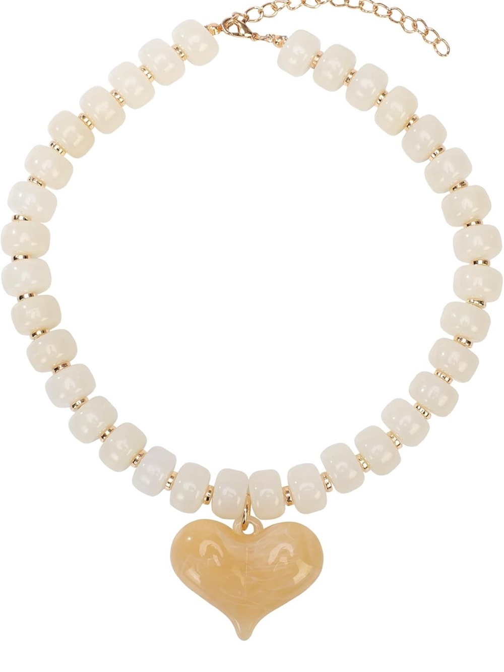 Cream Dopamine Beaded Necklace with Heart Pendant NEW